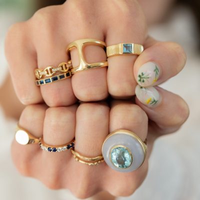 Pear Shaped Emerald Dome Ring In 14K Yellow Gold
