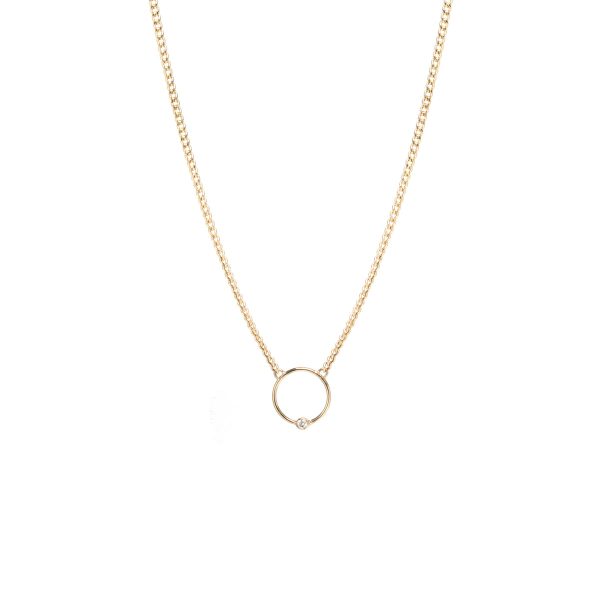 Circle Necklace with a Bezel Set Diamond Curb Chain