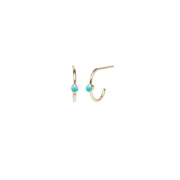 Huggie Hoops with Turquoise Yellow Gold