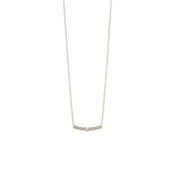 Bead Curved Diamond Bar Necklace White Gold