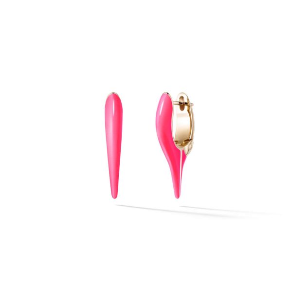 Mini Lola Needle Earring in 18k Rose Gold with Neon Pink Enamel