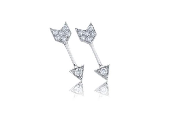 Single Diamond Mini Arrow Stud Earring in White Gold