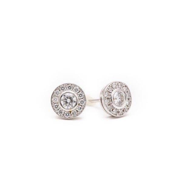 Round Diamond Pave Halo Stud Earrings 14K White Gold