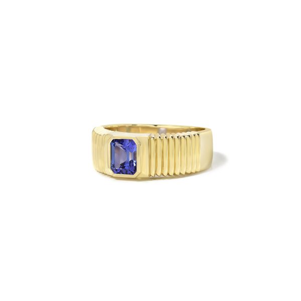 Pleated Solitaire Band with Small Tanzanite
