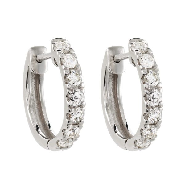 Shared Prong Huggies in 14K White Gold with Diamond