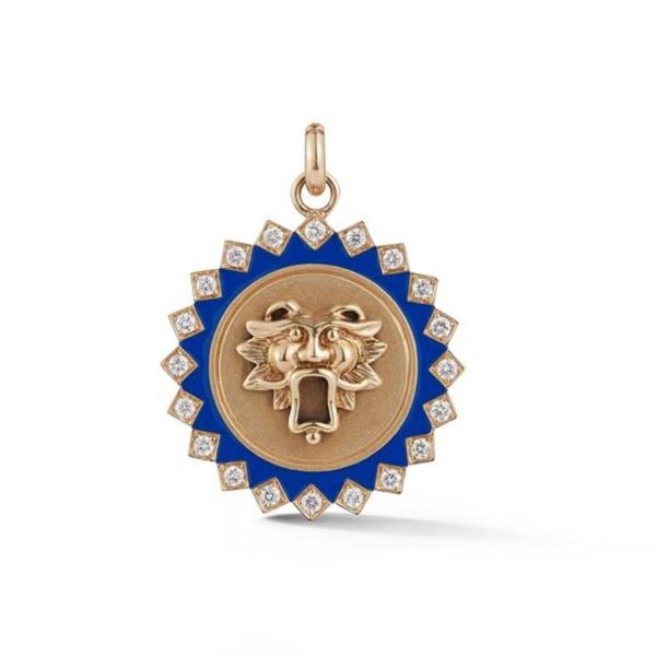 Diamond and Blue Enamel Guardian Lion Mabel Medallion