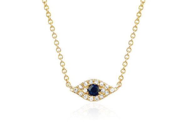 Diamond & Sapphire Evil Eye Necklace in 14K Yellow Gold