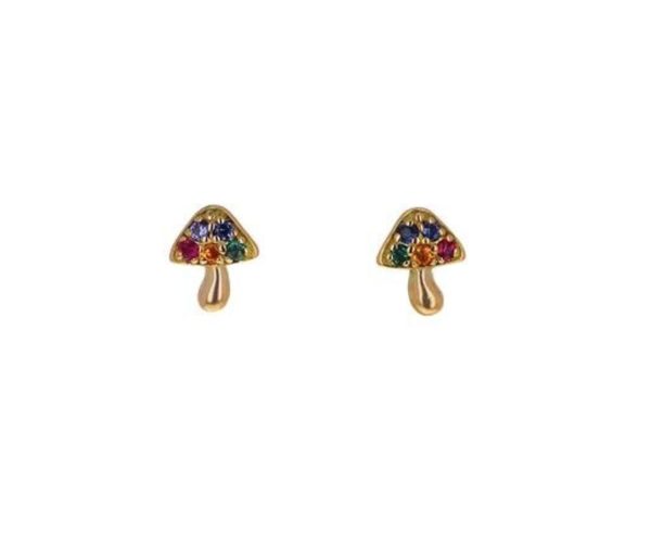 Micro Mushroom Studs in 18K Yellow Gold with Multi Colored Sapphires