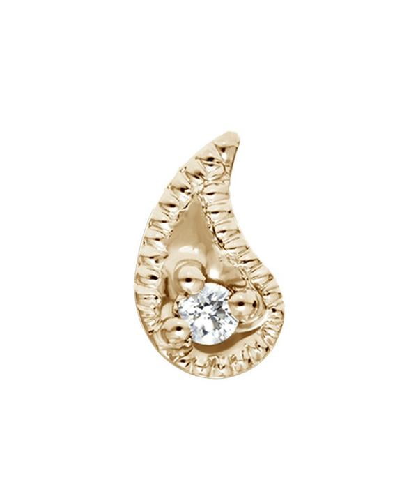 (Single) Diamond Paisley Stud in Yellow Gold – Right Side