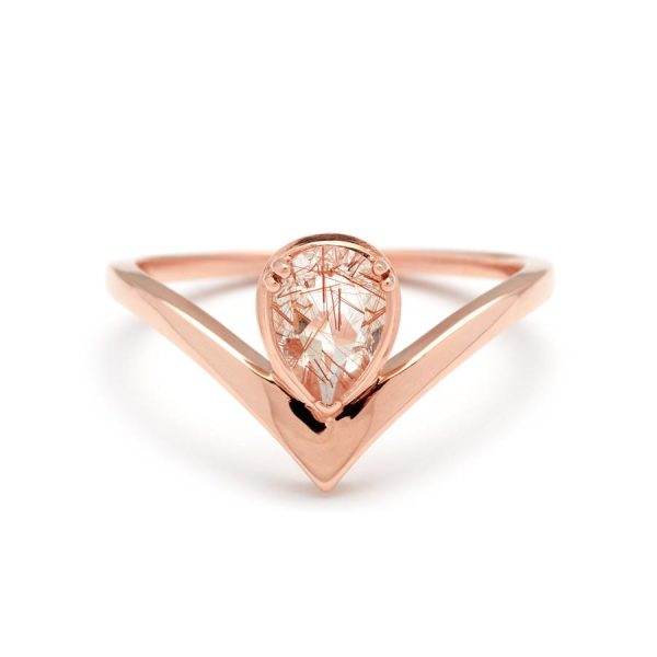 Celestine Orbit Ring in Rose Gold with Copper Rutilated Quartz
