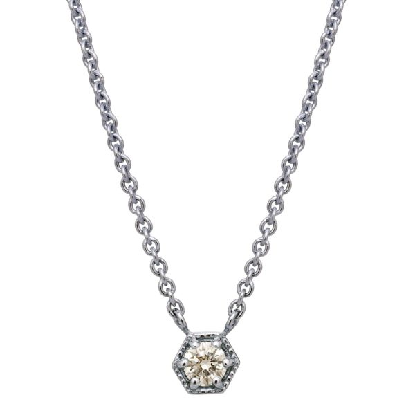 Tiny Hexagon Necklace 14K White Gold Diamond