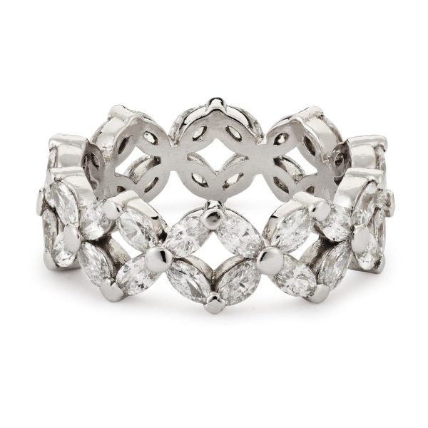 Marquise Flower Eternity Ring 14K White Gold Diamonds