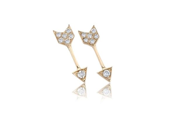 Single Diamond Mini Arrow Stud Earring in Yellow Gold
