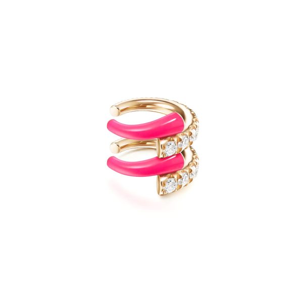 Lola Double Ear Cuff with Neon Pink Enamel and Diamonds in 18K Rose Gold