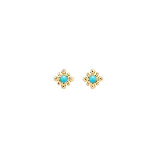 Gold Bead And Turquoise Starburst Earrings