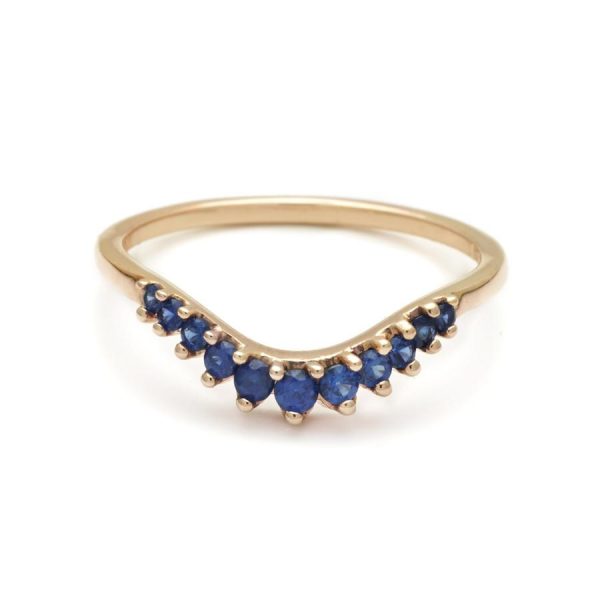 Tiara Curve Band in 14K Yellow Gold with Blue Sapphire