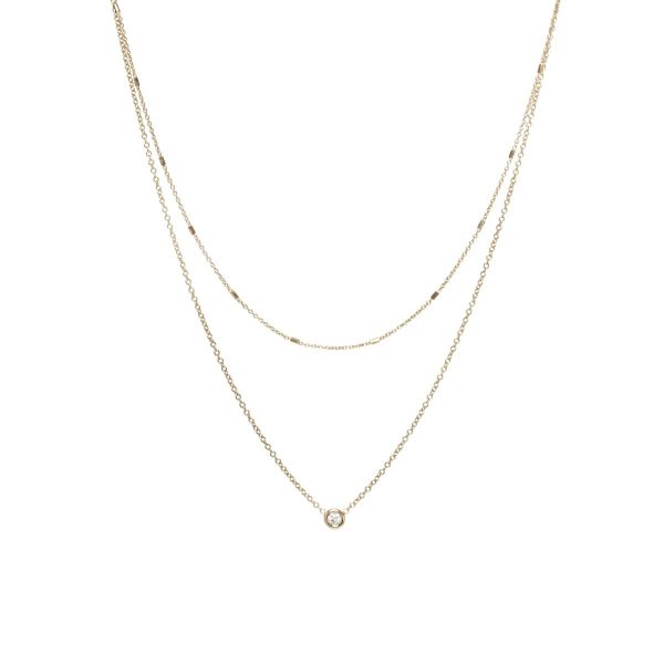 Layered Tiny Bar Chain And Floating Diamond Necklace