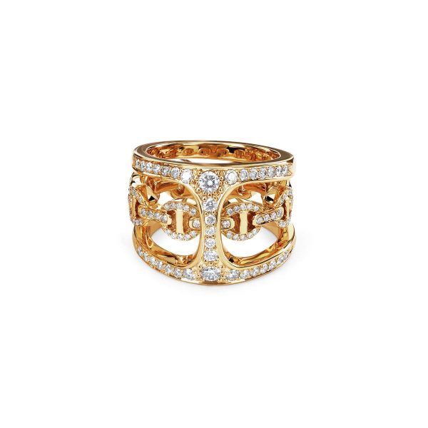 Dame Antiqued Phantom Ring with Diamonds in Yellow Gold