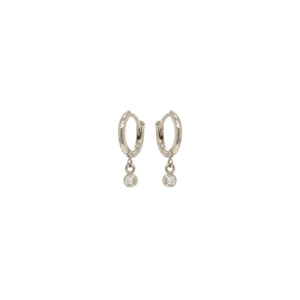 14K White Gold Extra Small Dangling Diamond Huggie Earring