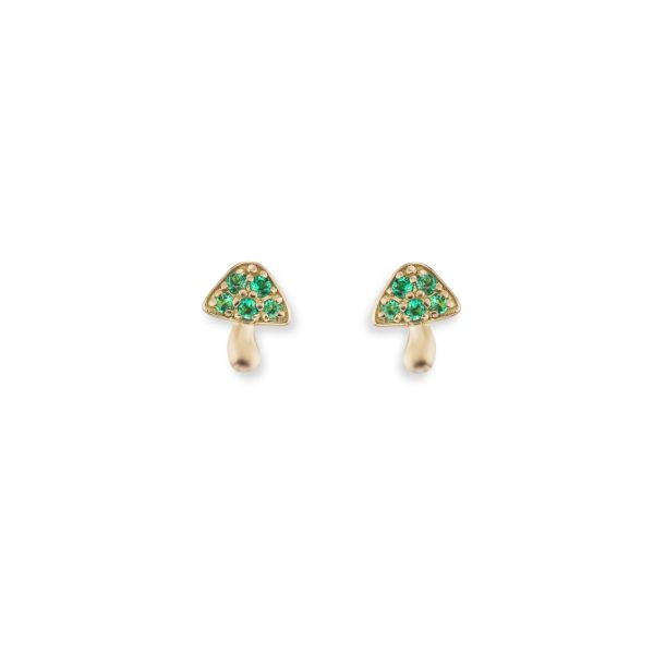 Micro Mushroom Studs in 18K Yellow Gold with Emeralds