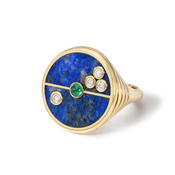 Compass Signet Ring in Lapis and Emerald