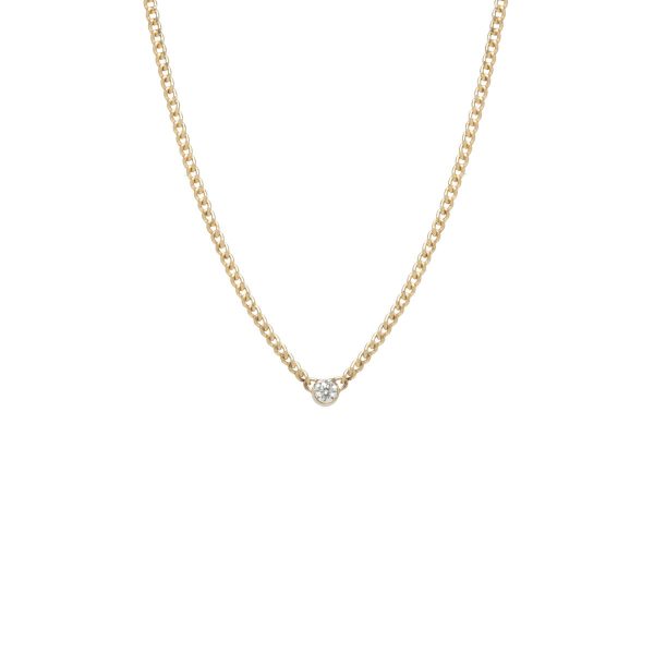 Bezel Set Diamond Necklace on Curb Chain in Yellow Gold