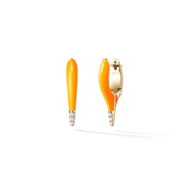 Mini Lola Needle Earrings in Neon Orange Enamel with Diamonds