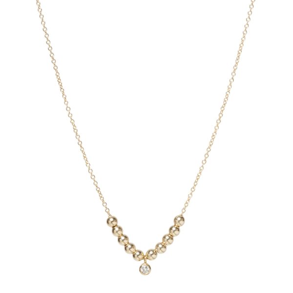 Small Gold Bead and Bezel Diamond Necklace