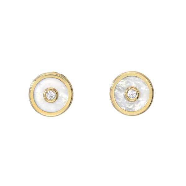 Mini Compass Earrings in Mother-of-Pearl & Diamond