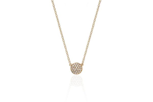 Pave Diamond Disc Necklace in 14K Rose Gold