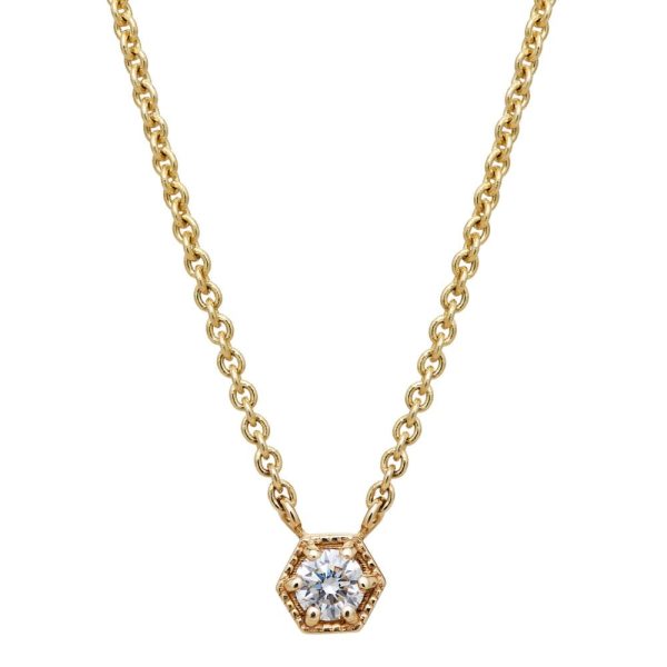 Tiny Hexagon Necklace 14K Yellow Gold Diamond
