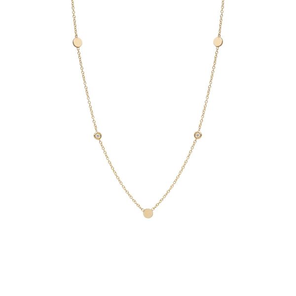 14K Yellow Gold 3 Itty Bitty Disk with Floating Diamond Station Necklace