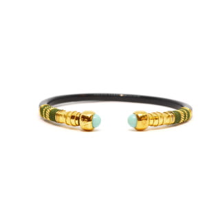 Sari Bis Bracelet Black Acetate with Gold Tinted Leather