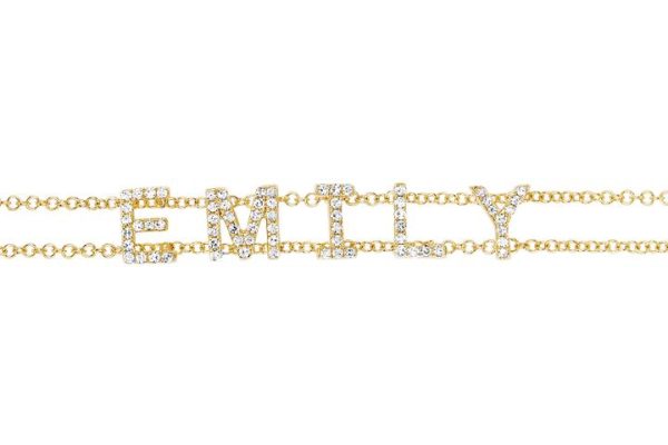 Custom Diamond Initial Bracelet with 5 Letters in 14K Yellow Gold