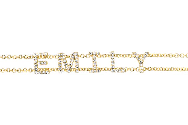 14K Yellow White Gold Diamond Initial Letter E Bracelet