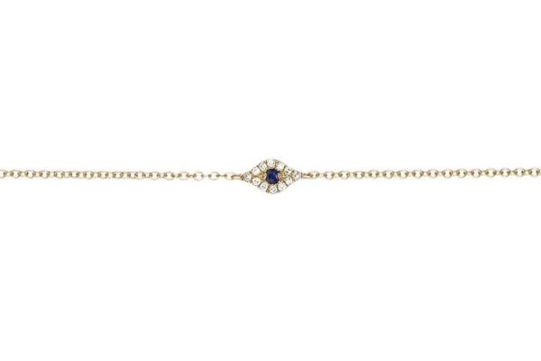 Sapphire & Diamond Evil Eye Chain Bracelet in Yellow Gold