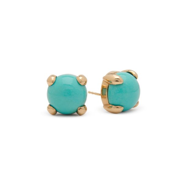 Oversized Gemstone Cabochon Studs with Turquoise in 14K Yellow Gold