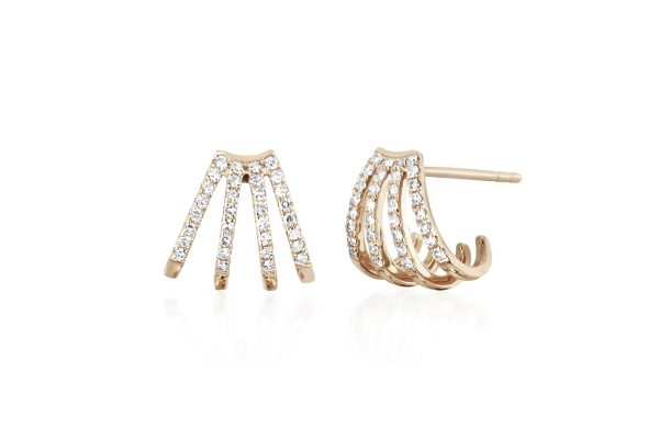 Pair Diamond Multi Huggie Earrings in Yellow Gold