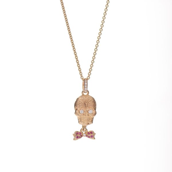Skull with Ruby Bowtie Charm