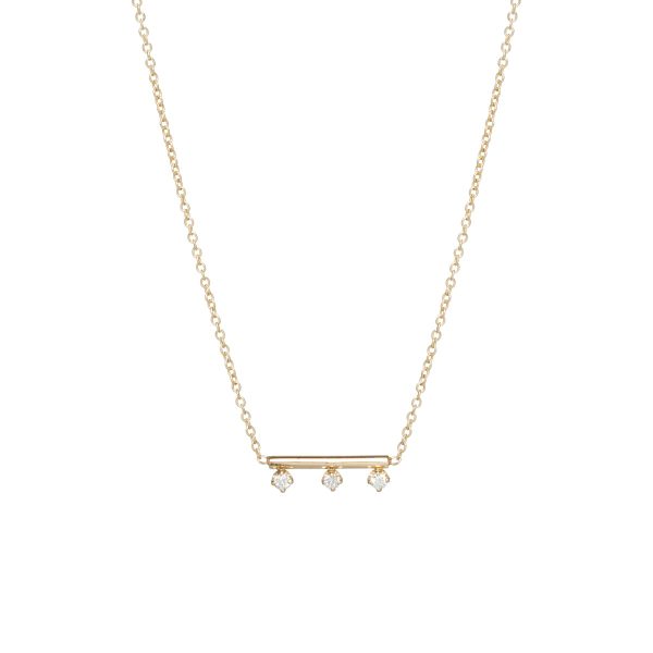 Round Bar Necklace With 3 Prong Set Diamonds