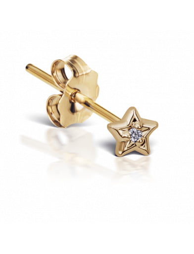 (Single) Diamond Solitaire Star Earstud in Yellow Gold