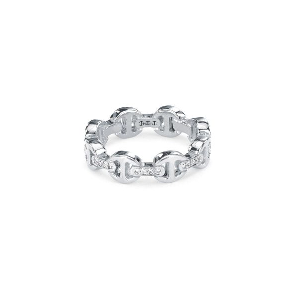 Dame Tri-Link Ring with Diamond Bridges in Sterling Silver