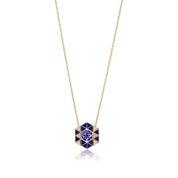 Elements Evil Eye Stone Inlay Necklace in Lapis Tanzanite