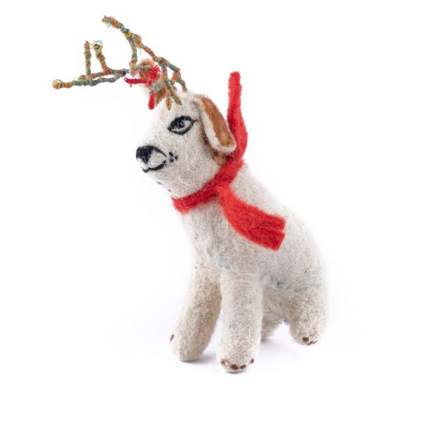 Felt Dog w/ Antlers Ornament