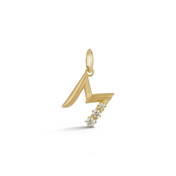 Letter Charm with 3 Diamonds in 18K Yellow Gold