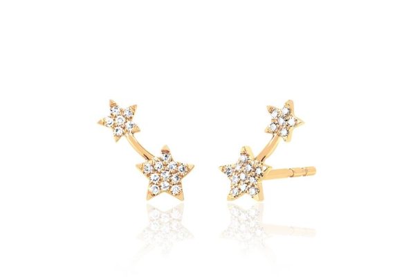 Diamond Double Star Stud Earring Left in 14K Yellow Gold (Single Left)