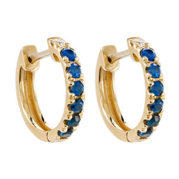 Shared Prong Huggies in 14K Yellow Gold with Sapphire