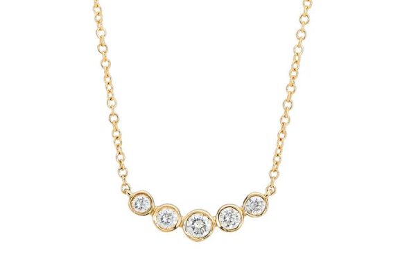 Multi Diamond Bezel Mini Crescent Necklace in Yellow Gold