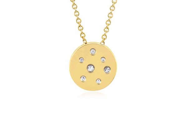 Mini Diamond & White Sapphire Speckled Disc Necklace in Yellow Gold