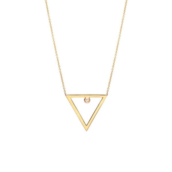Open Triangle Necklace with a Bezel Set White Diamond